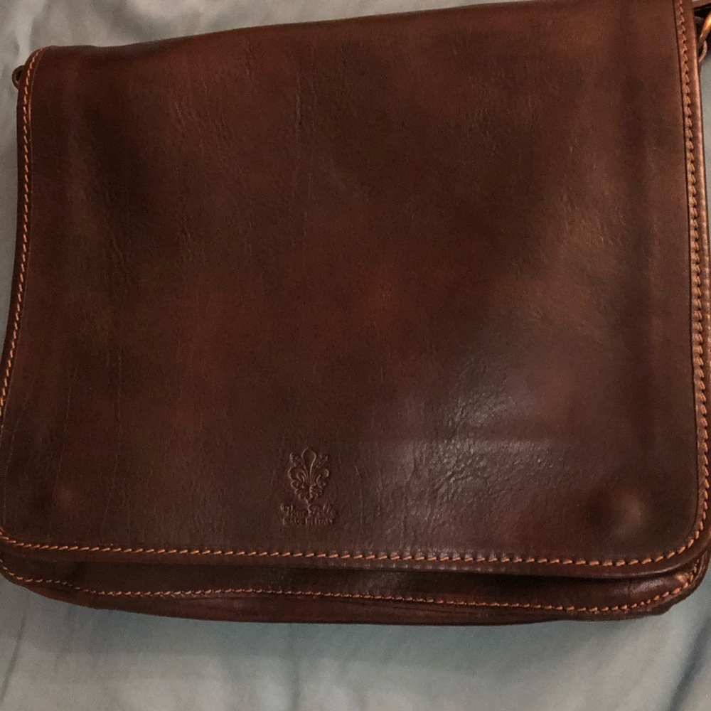 Florence Italian men’s work bag. Cross body brown high end  leather